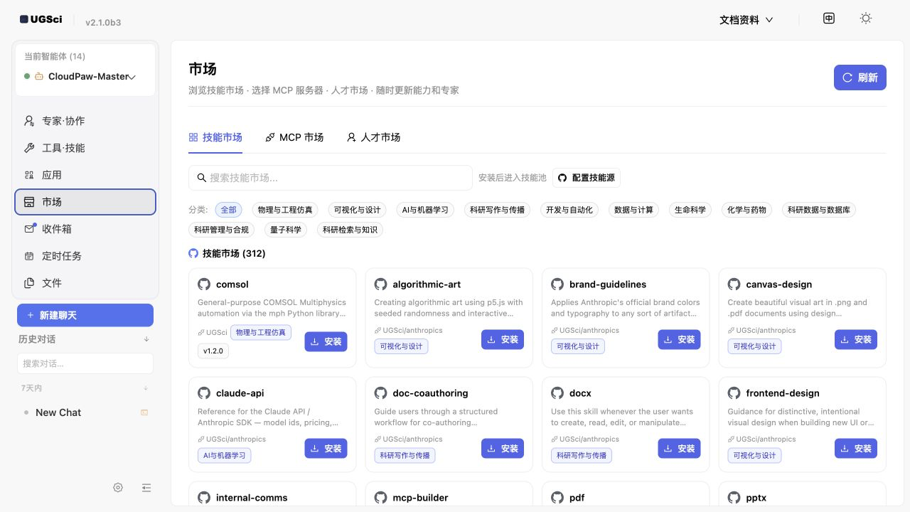 UGSci 市场资源界面示例
